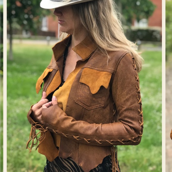 Gipsy Dharma Jackets & Blazers - Two-Tone Brown Suede Western-Style Women's Leather Jacket